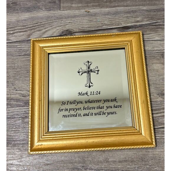 Set 3 Gold Framed Mirrored Bible Verse Wall Art Christian Religious Home Decor - Picture 5 of 5